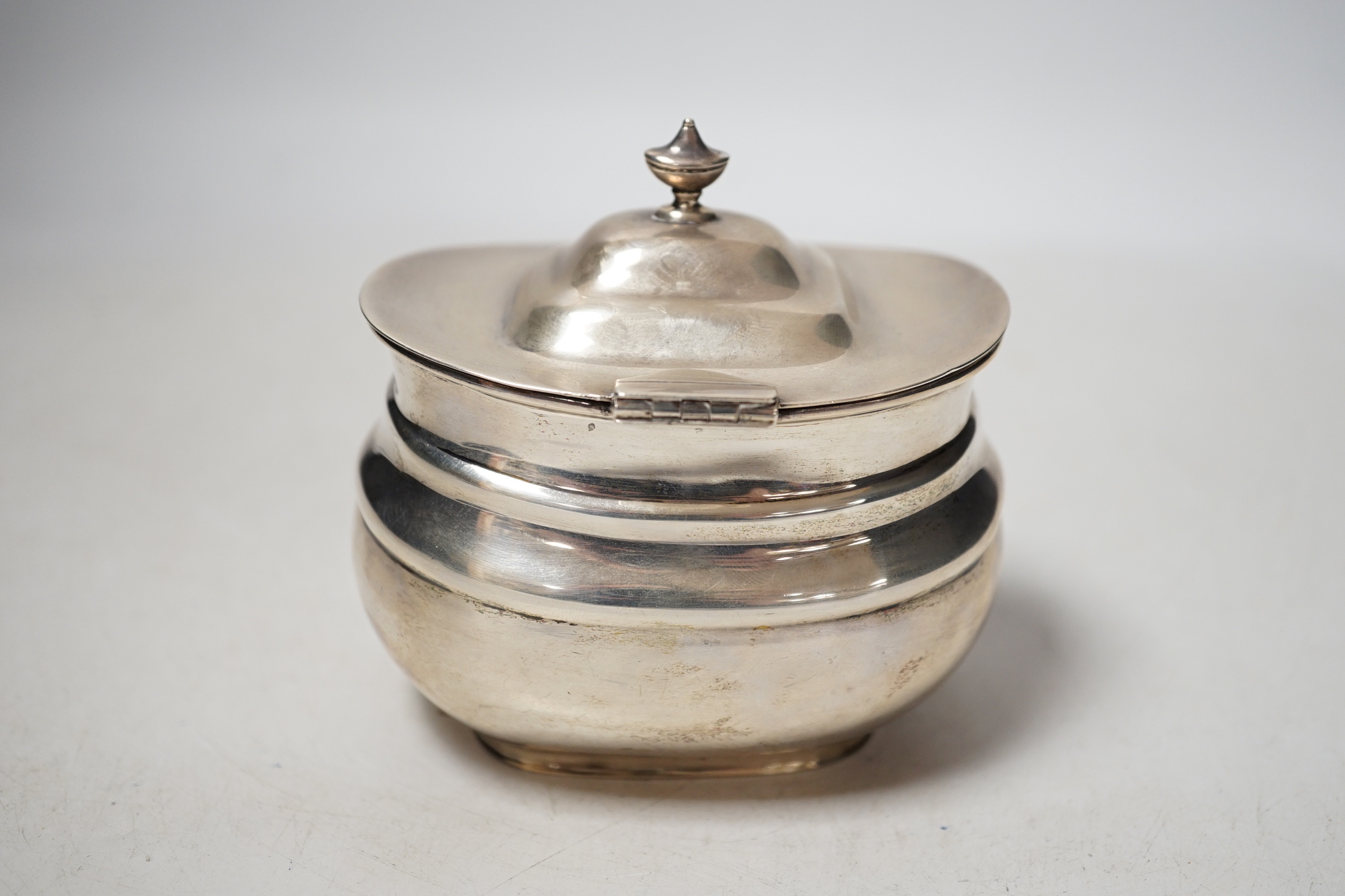 A George V silver oval tea caddy, William Hutton & Sons, Sheffield, 1927, width 93mm, 4.6oz.